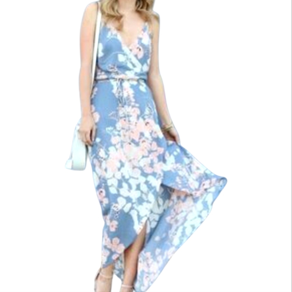 Astr the Label Floral‎ Blue Pink High Low Midi Dress